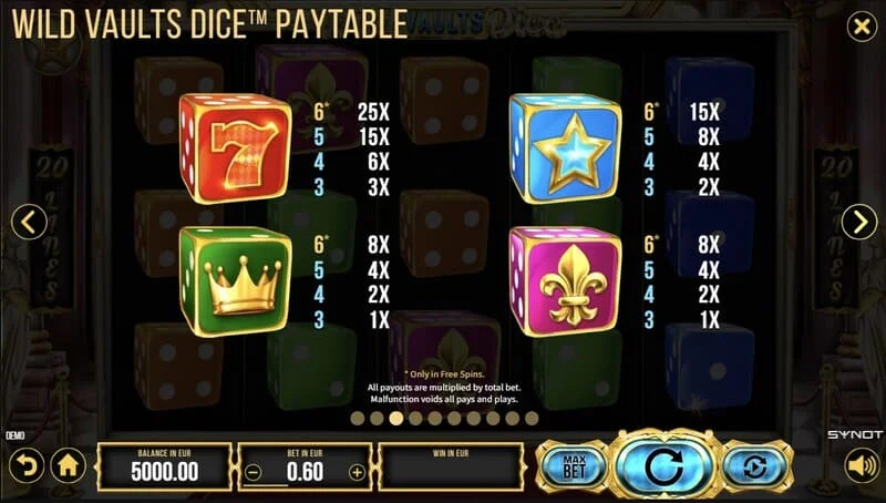 Wild Vaults Dice - siatka 6x3 w rundzie bonusowej z avalanche