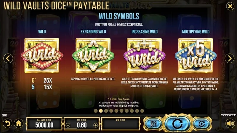 Wild Vaults Dice - uruchomienie Free Spins z trzema symbolami Vault